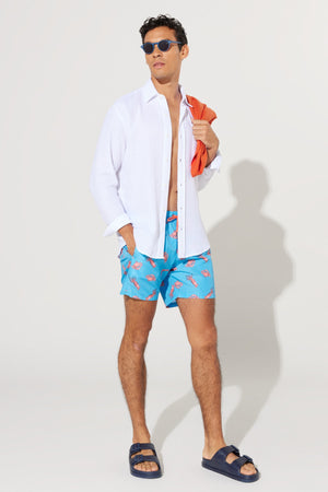 Men'S Turquoise Standard Fit Regular Fit Pocket Quick Dry Patterned Marine Shorts