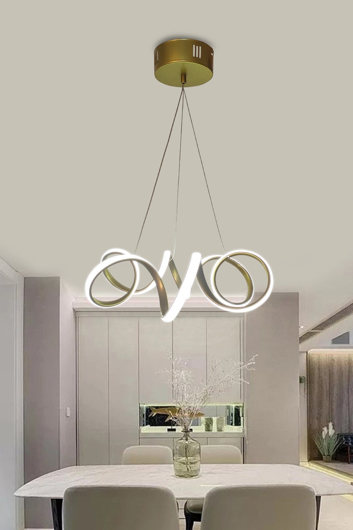 Modern Pendant Lamp Gold Curved White Light Led Chandelier