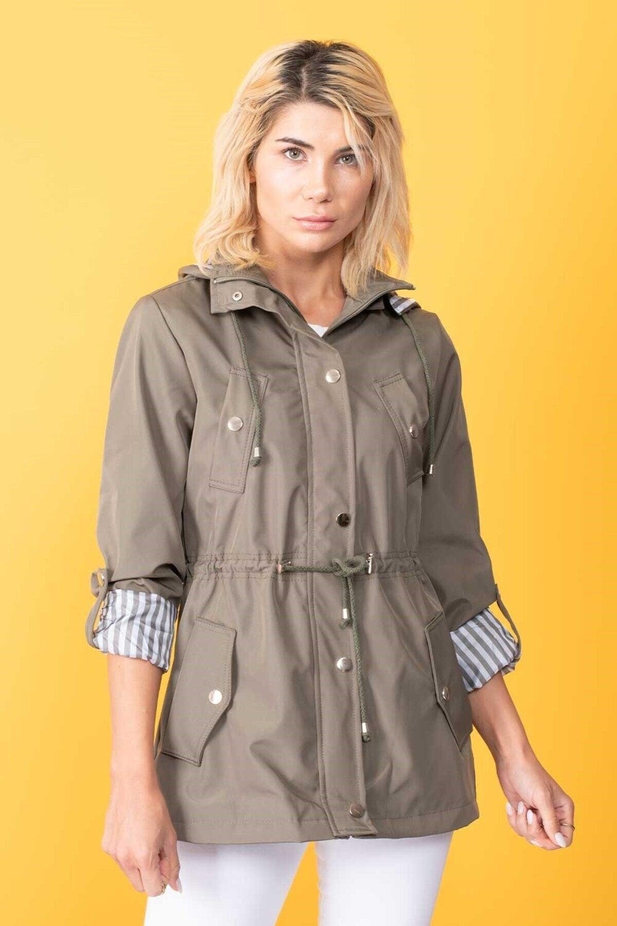 Women's Khaki Green Hooded Seasonal Coat - Swordslife