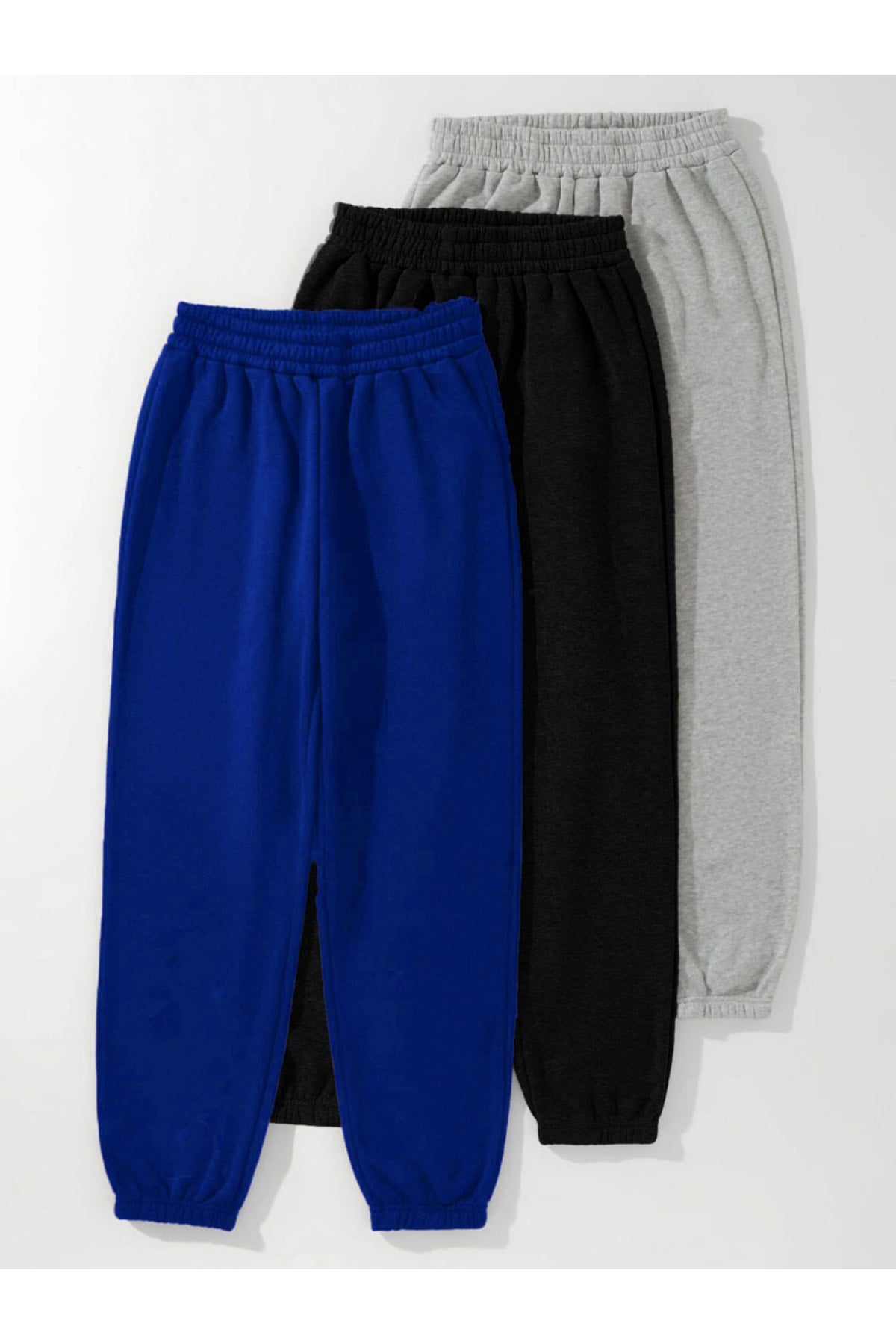 Basic 3-Pack Jogger Sweatpants - Sax Blue, Black And Grey, Elastic Legs, Summer