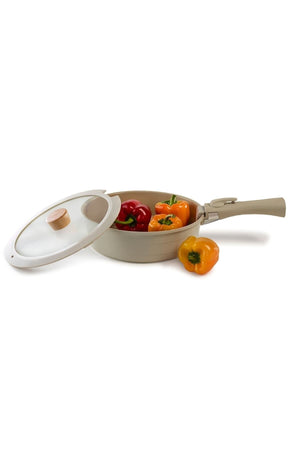 Midas Beige 11 Pieces Set Of Interlocking Pots And Pans With Detachable Handles