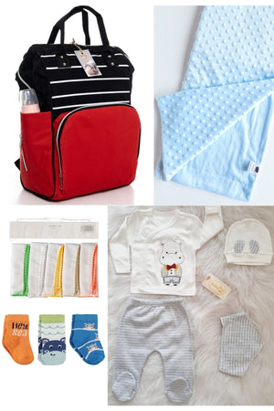5 Piece Maternity Set (Baby Care Backpack, Hospital Exit, Chickpea Blanket, 10 Wipes And 3 Socks)