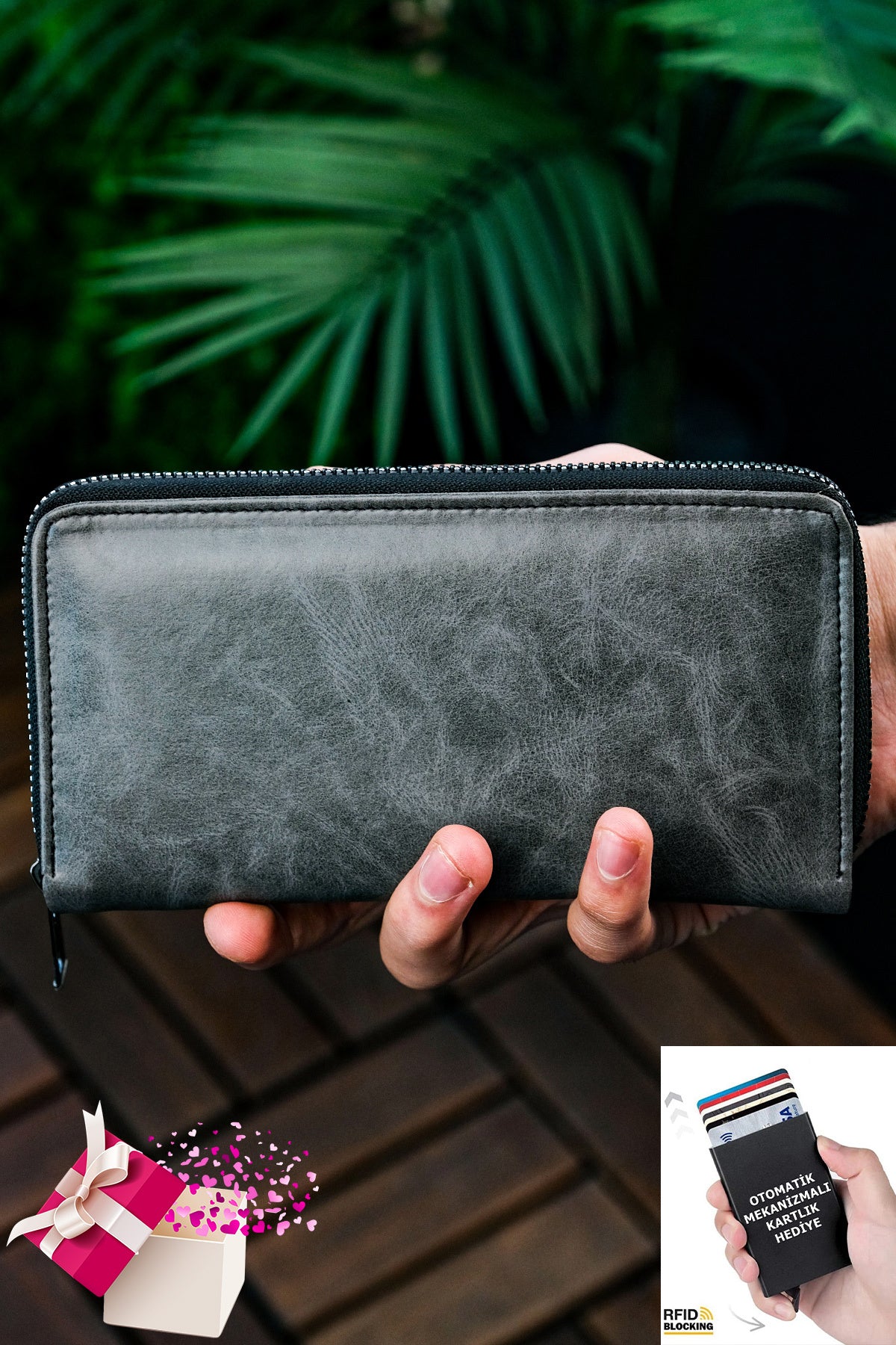 Unisex Vegan Leather Card Holder Wallet with Phone Compartment Xclub Model