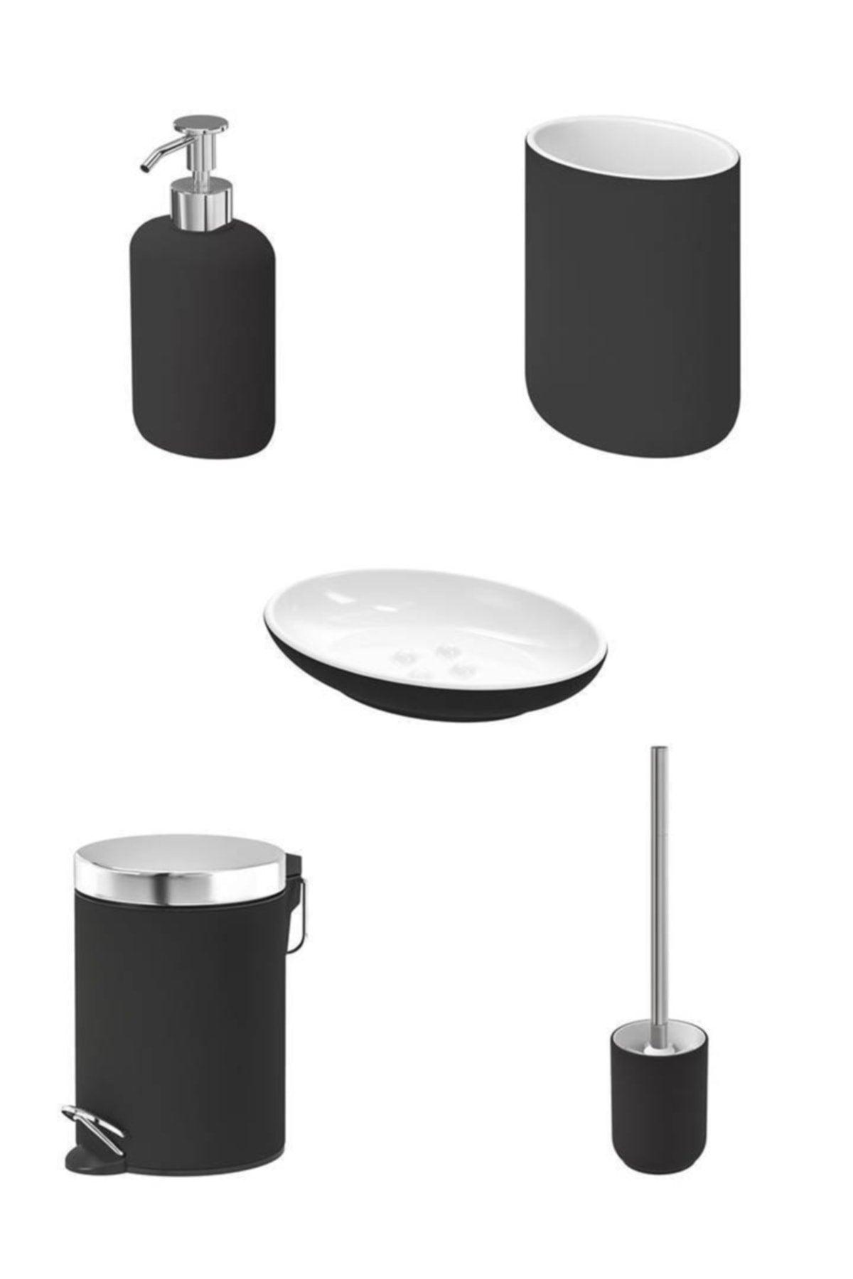 Porcelain Black Soft Textured Bathroom Set - 5-Piece Full Set - Swordslife