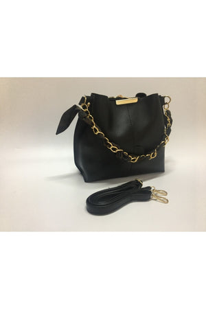 Women'S Black Scarf Chain Accessory Soft Leather 3-Compartment Hand, Arm And Shoulder Bag