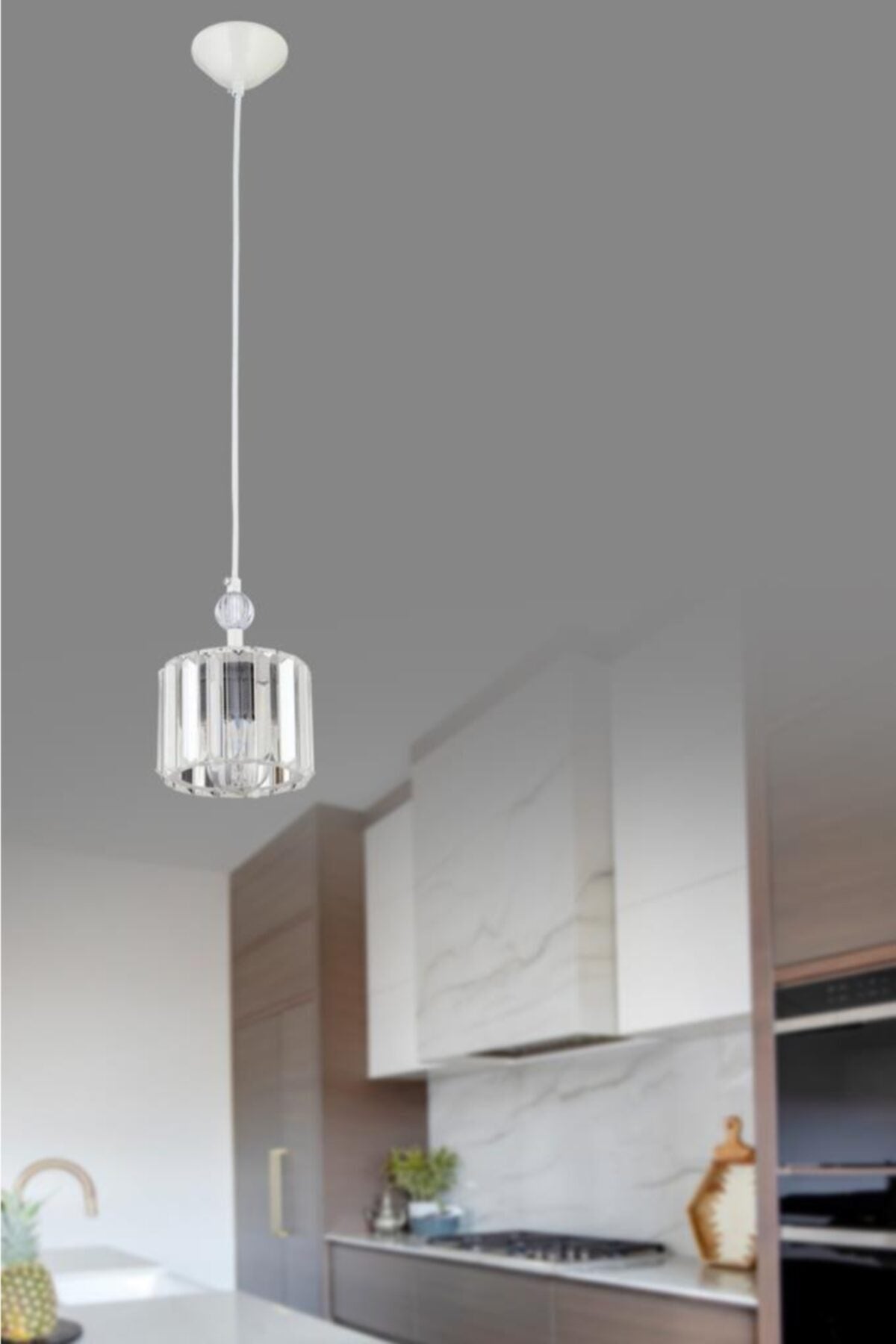 Dolunay Single White Stone T. Y-10 Crystal Stone Plumbing Chandelier