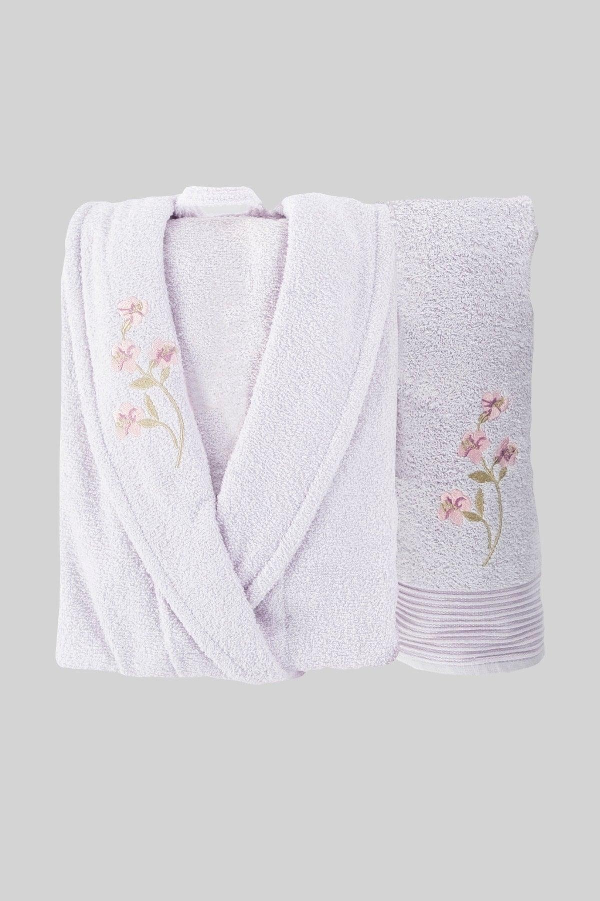 100% Cotton 2 Piece Lilac Single Bathrobe Set - Swordslife