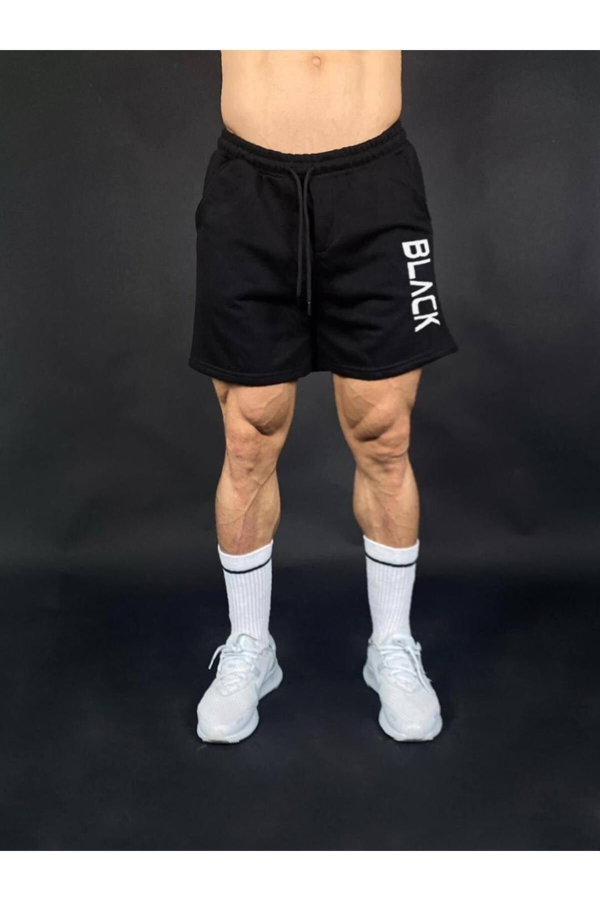 Black Men'S Black Printed Regular Fit Pocketed Shorts