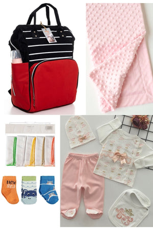 5 Piece Maternity Set (Baby Care Backpack, Hospital Exit, Chickpea Blanket, 10 Wipes And 3 Socks)