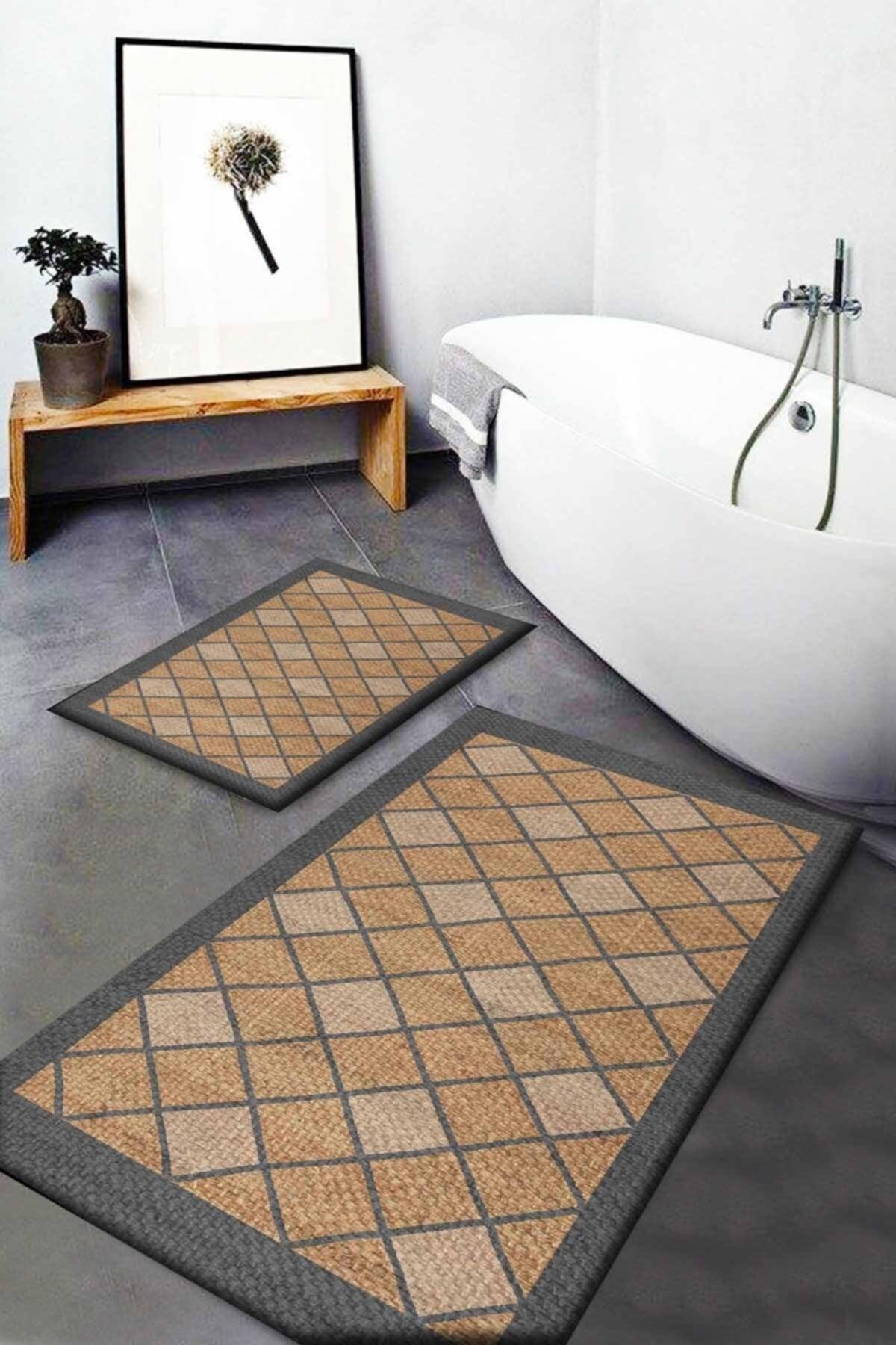 Wicker Sisal Jute Patterned Washable Non-Slip Base 2 Bathroom Carpet Doormat Closet Set Jtsbny-1 - Swordslife