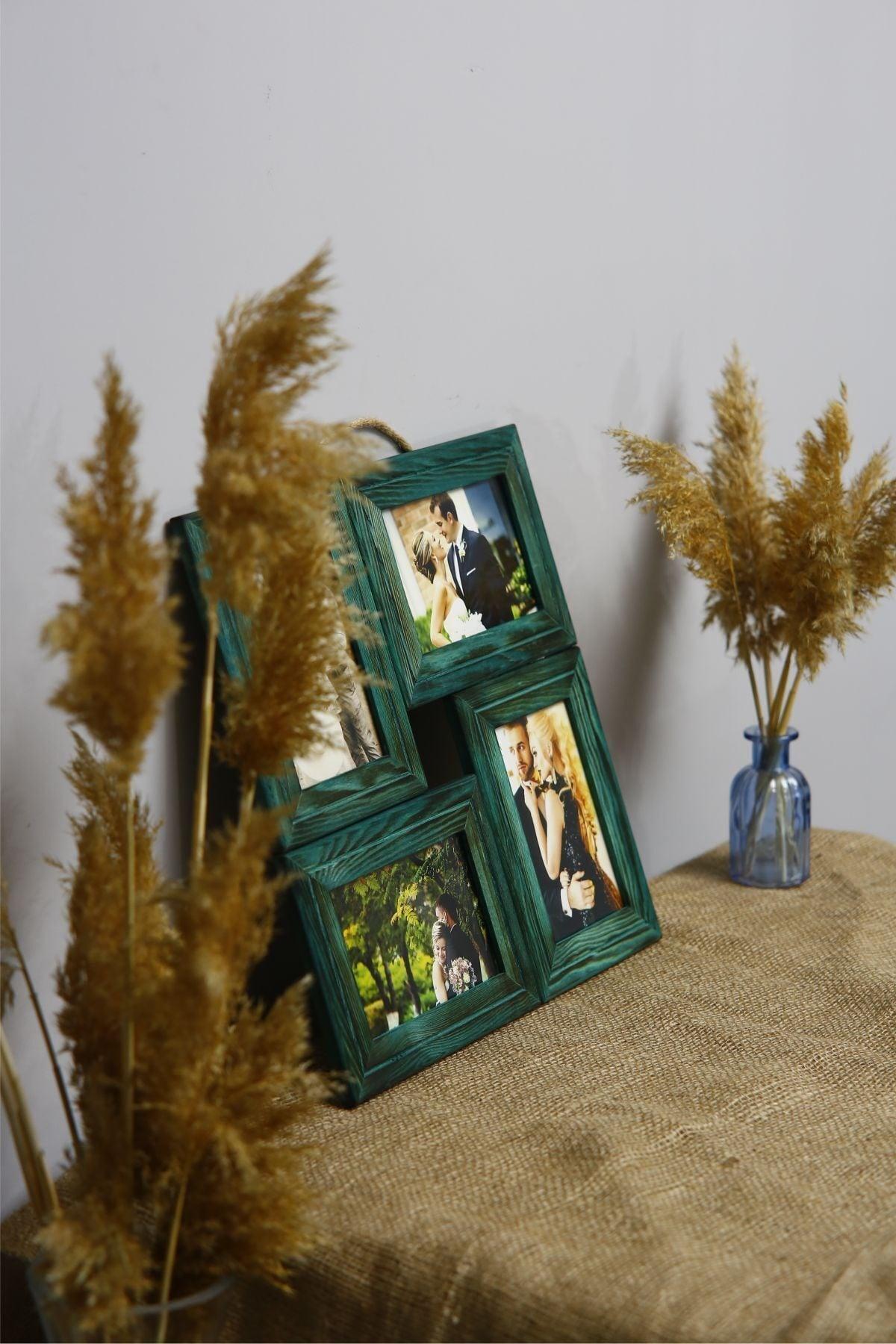 Wooden 4-Set Collage Photo Frame-green - Swordslife