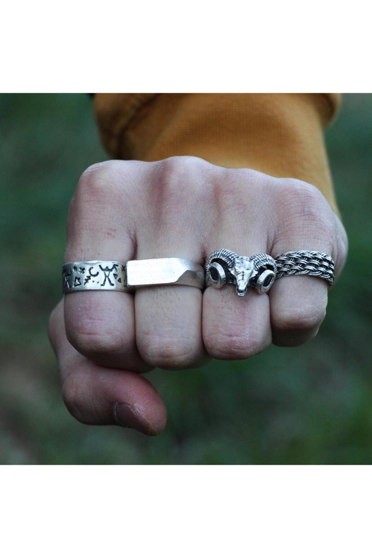 Antique Silver Plated Adjustable Model 4 Pieces Men'S Ring Set