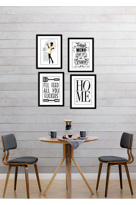 4 Pcs Kitchen Home Decoration Frame View Wooden Back Adhesive Mdf Table Multi Set - Swordslife