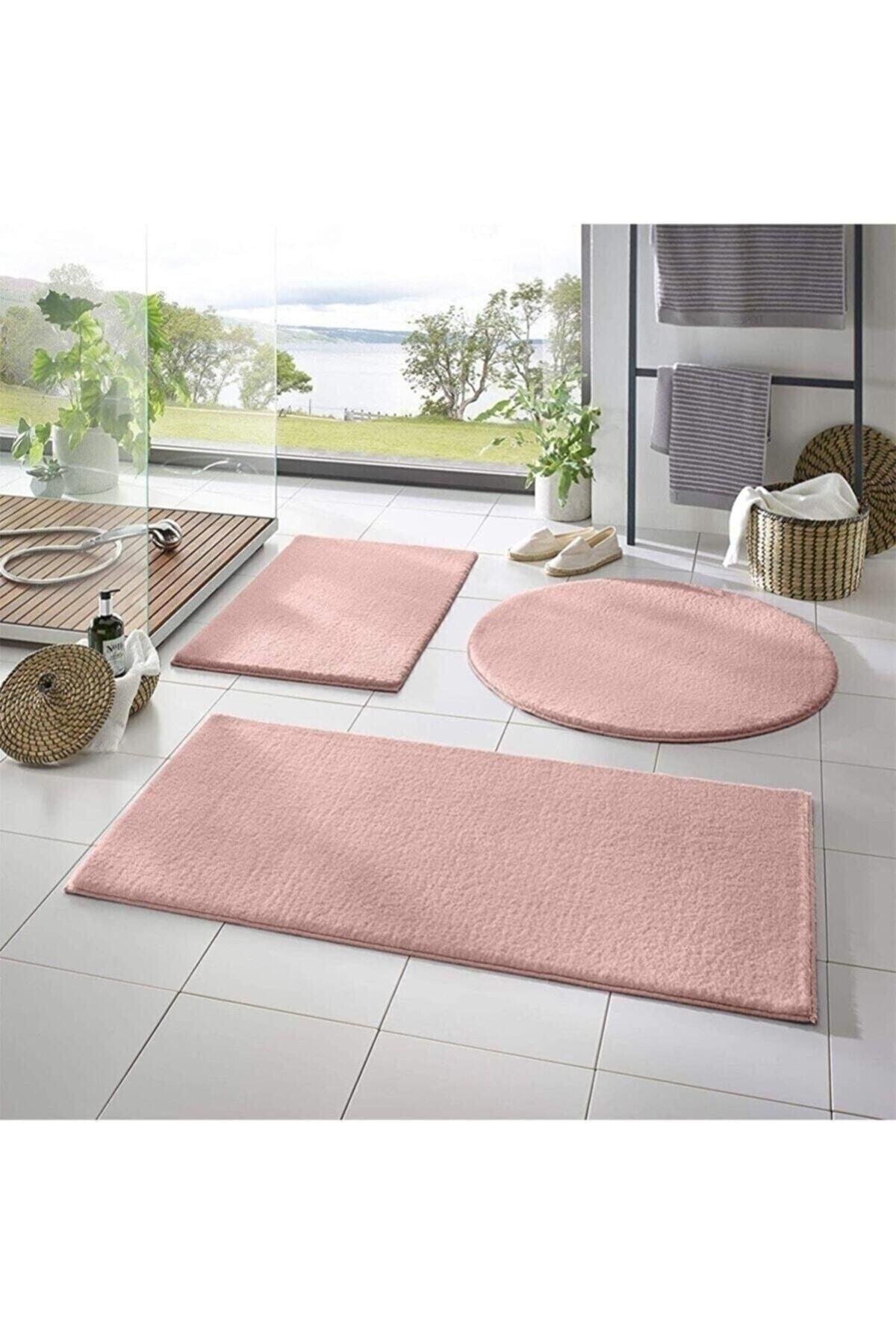 3 Piece Bathroom Carpet Plush Post Carpet Closet Set Pink 50x90--50x60---50x50(round) - Swordslife