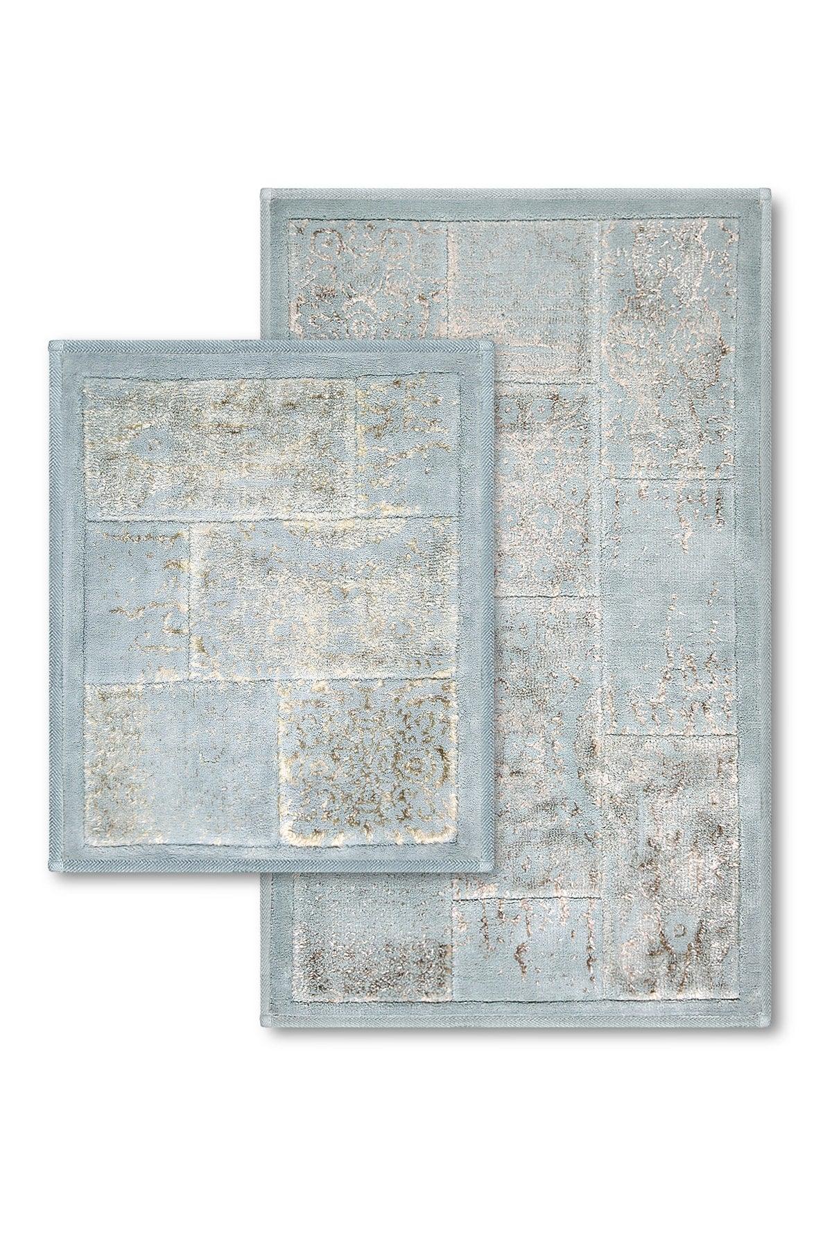 Datça Patchwork Natural Cotton 2 Piece Bathroom Rug Set 60x100 50x60 Cm Gray - Swordslife