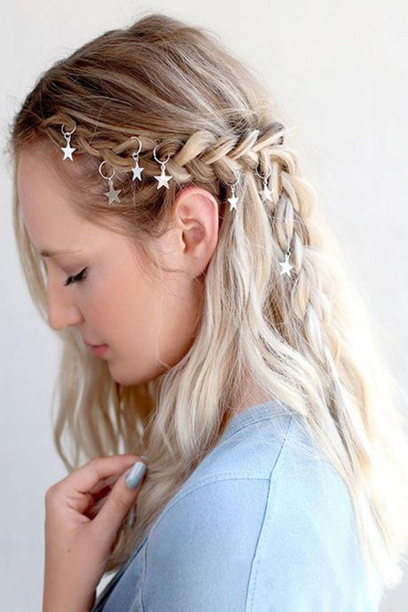Silver Stars Hair Earring Clasp Set - Swordslife