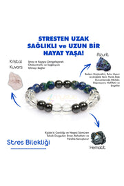 Certified Natural Stone Stress Charm Bracelet (Azurite, Hematite, Crystal Quartz Stone Natural Stone Bracelet)