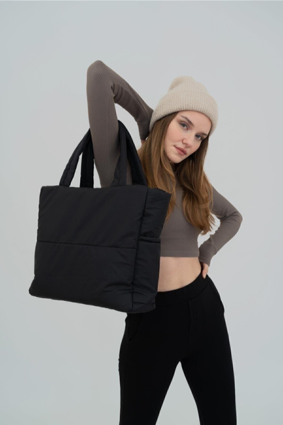 Samilon Embossed Puff Fabric Shopper Bag Napoli Black
