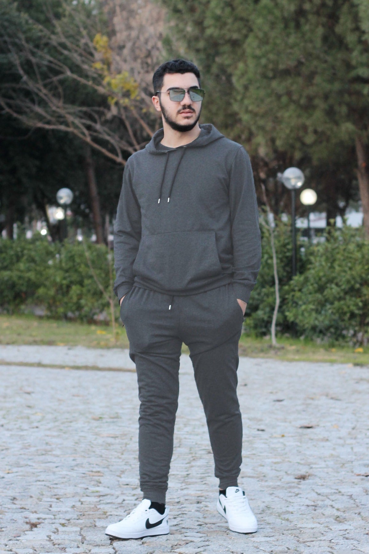 Hooded Kangaroo Pocket Cotton Men'S Tracksuit Set