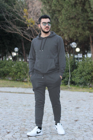 Hooded Kangaroo Pocket Cotton Men'S Tracksuit Set