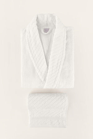 Lycian White Bathrobe Set 2 Pcs Set 1 Bathrobe 1 Towel Soft Cotton Bathrobe Hand Face Towel Bath 1054a - Swordslife