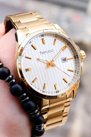 Men'S Gold Color Calendar Steel Wristwatch 178052