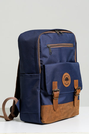 Unisex Navy 100% Genuine Leather Detailed Waterproof 15.6 Inch Multi-Compartment Backpack With Laptop Compartment