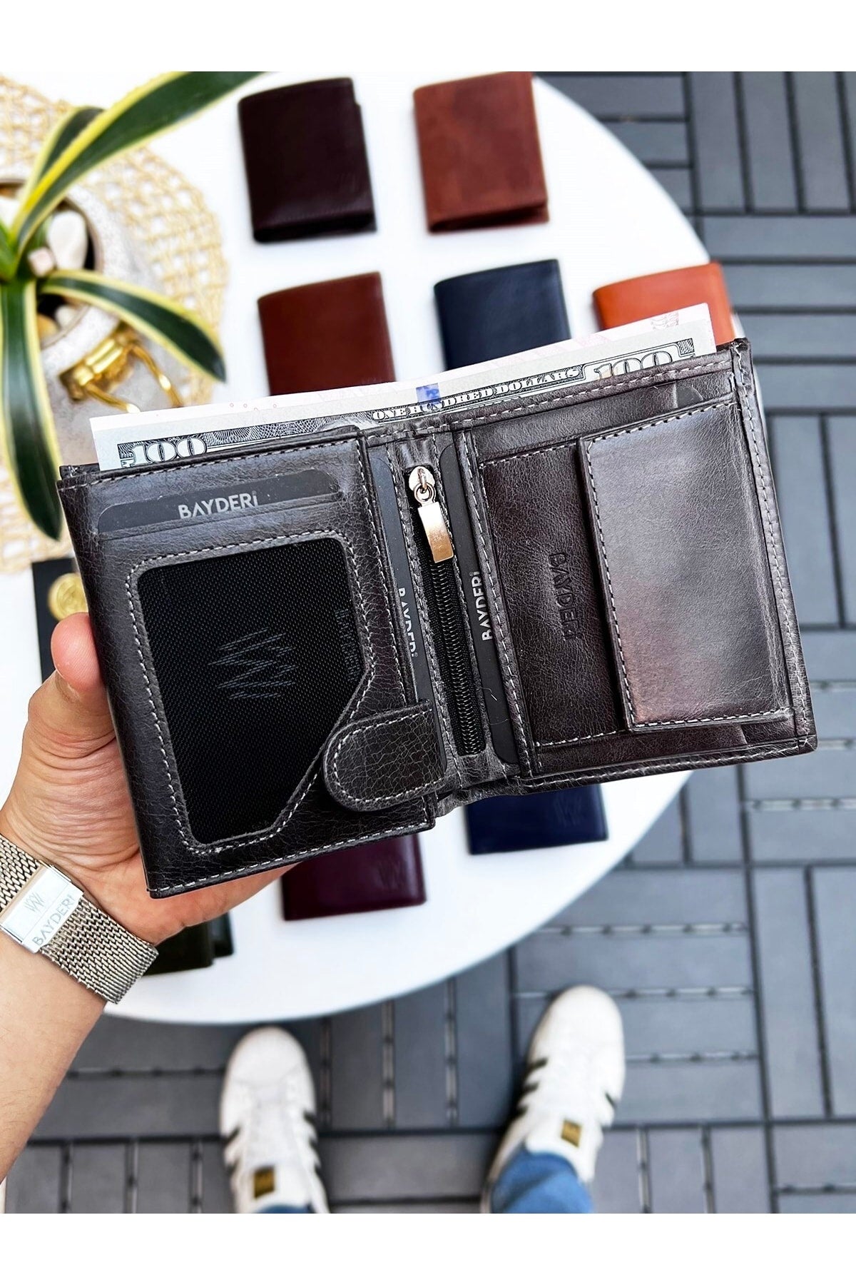 Luna Genuine Leather Handy Coin Holder Kibar Men'S Wallet Crazy Gray