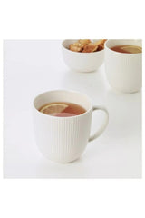 Porcelain Striped Mug Cup - Ofantlıgt 9 Cm White Mug Cup Feldspar Porcelain