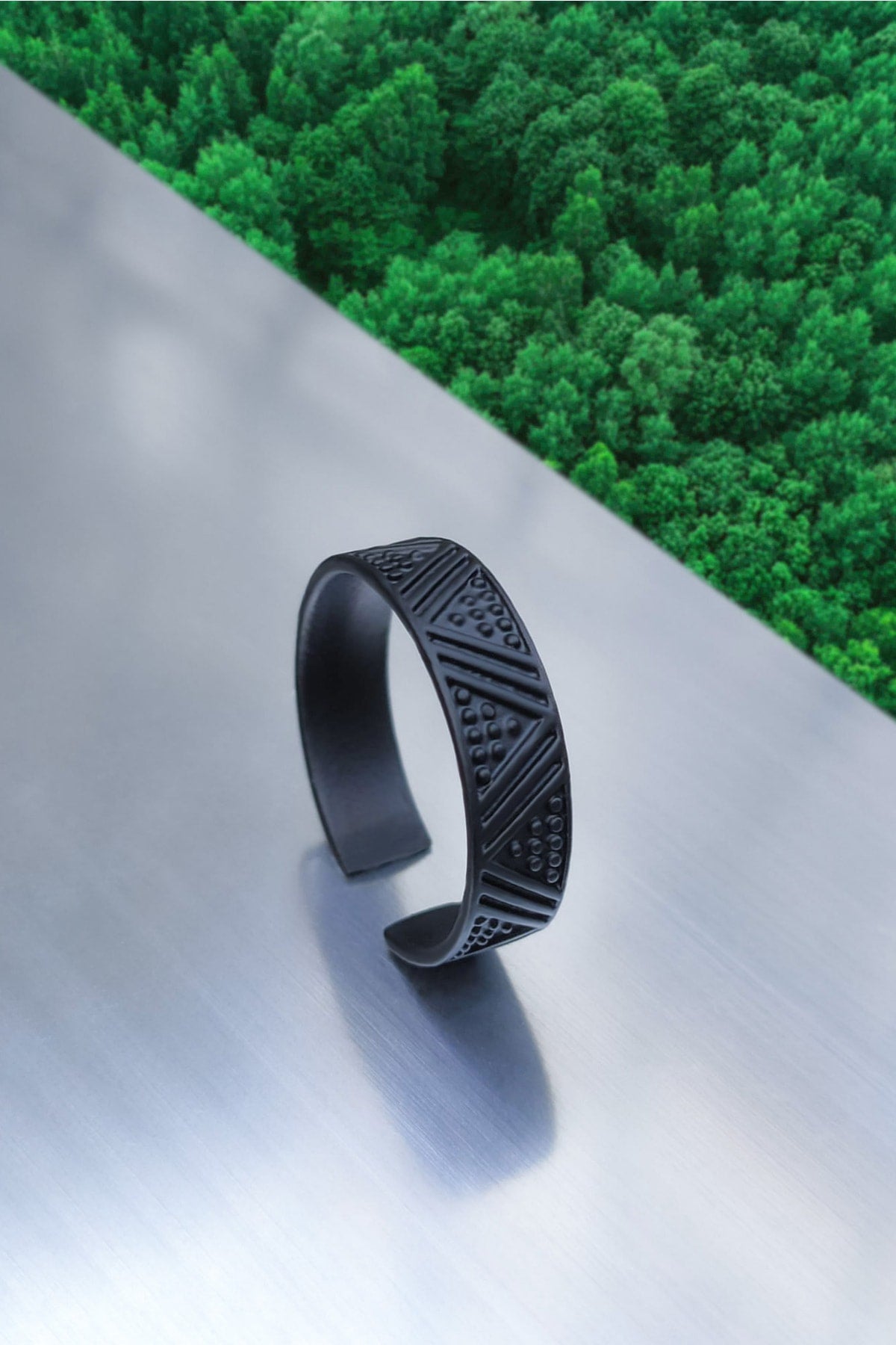 Triangle Pattern Wedding Ring Model Adjustable Men'S Black Ring