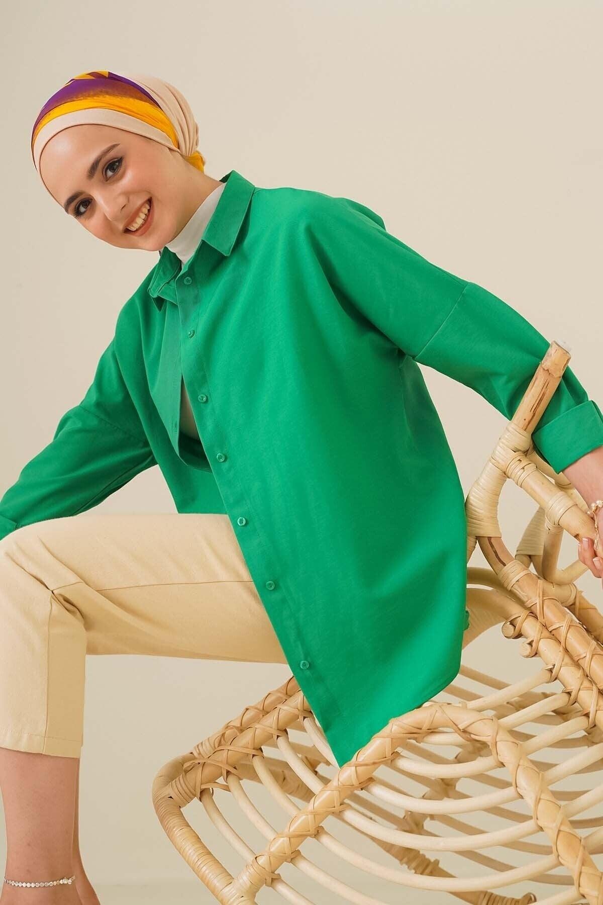 103901 Oversize Basic Hijab Shirt - Green - Swordslife