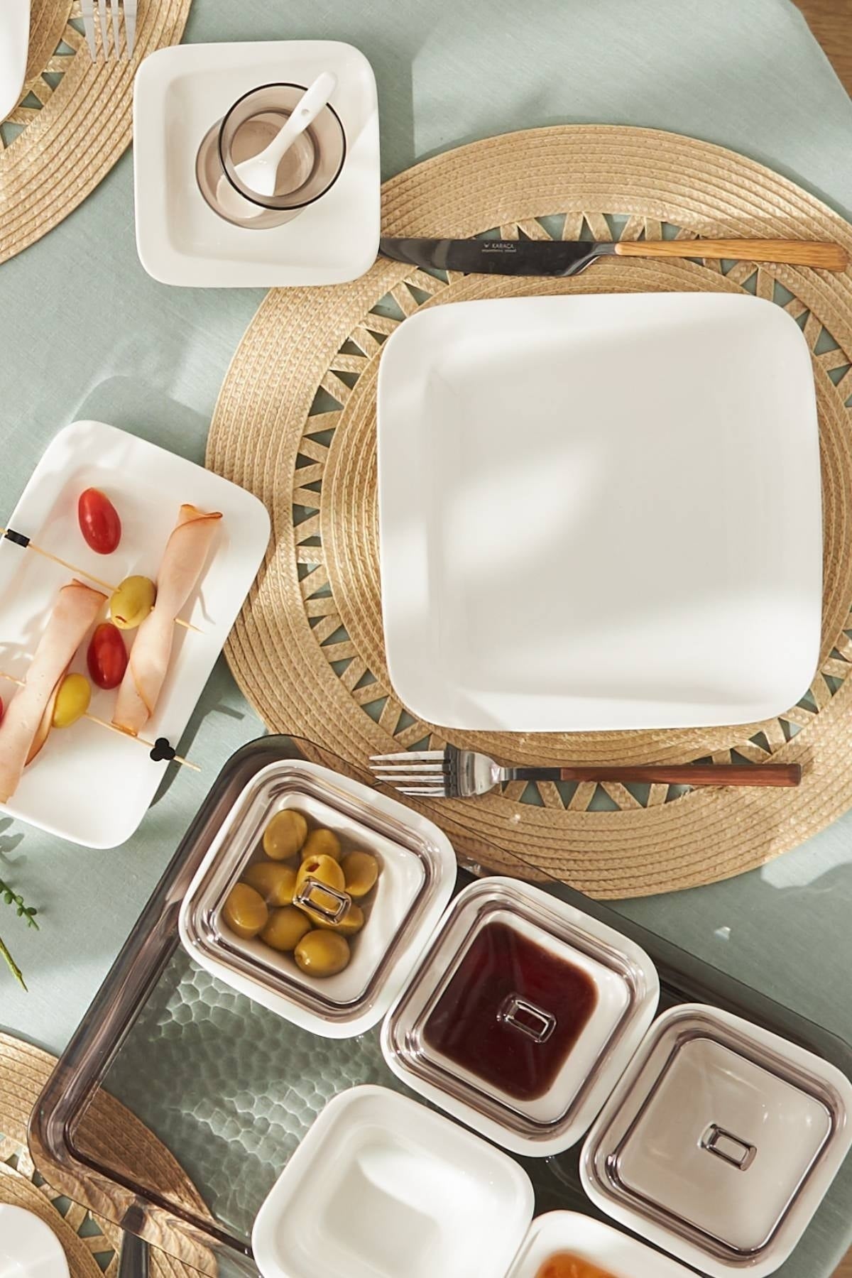 Fabio Smoked Porcelain 41 Pieces 6 Person Breakfast/Serving Set Square
