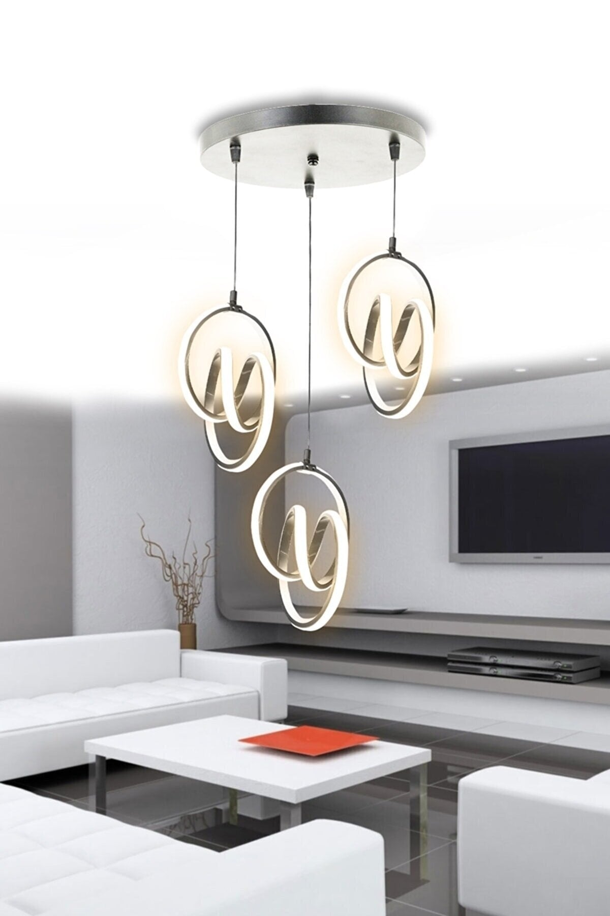 Original Signature 3-Piece Modern Silver Case Daylight Led Chandelier Signature 3-Piece Led Chandelier