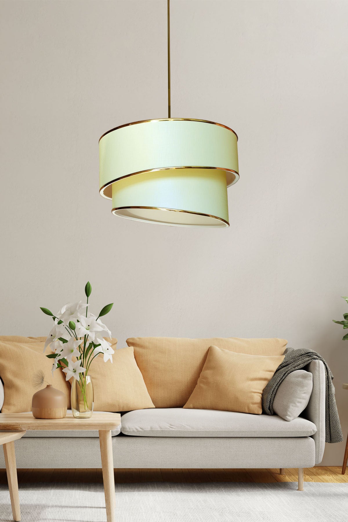 Ruzgar Modern Single Pendant Lamp Chandelier Beige Es119