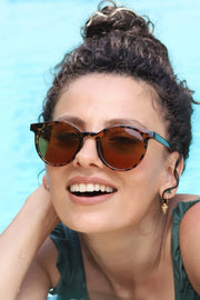 Round Uv 400 Zebra Pattern Sunglasses Micro Beige Detailed