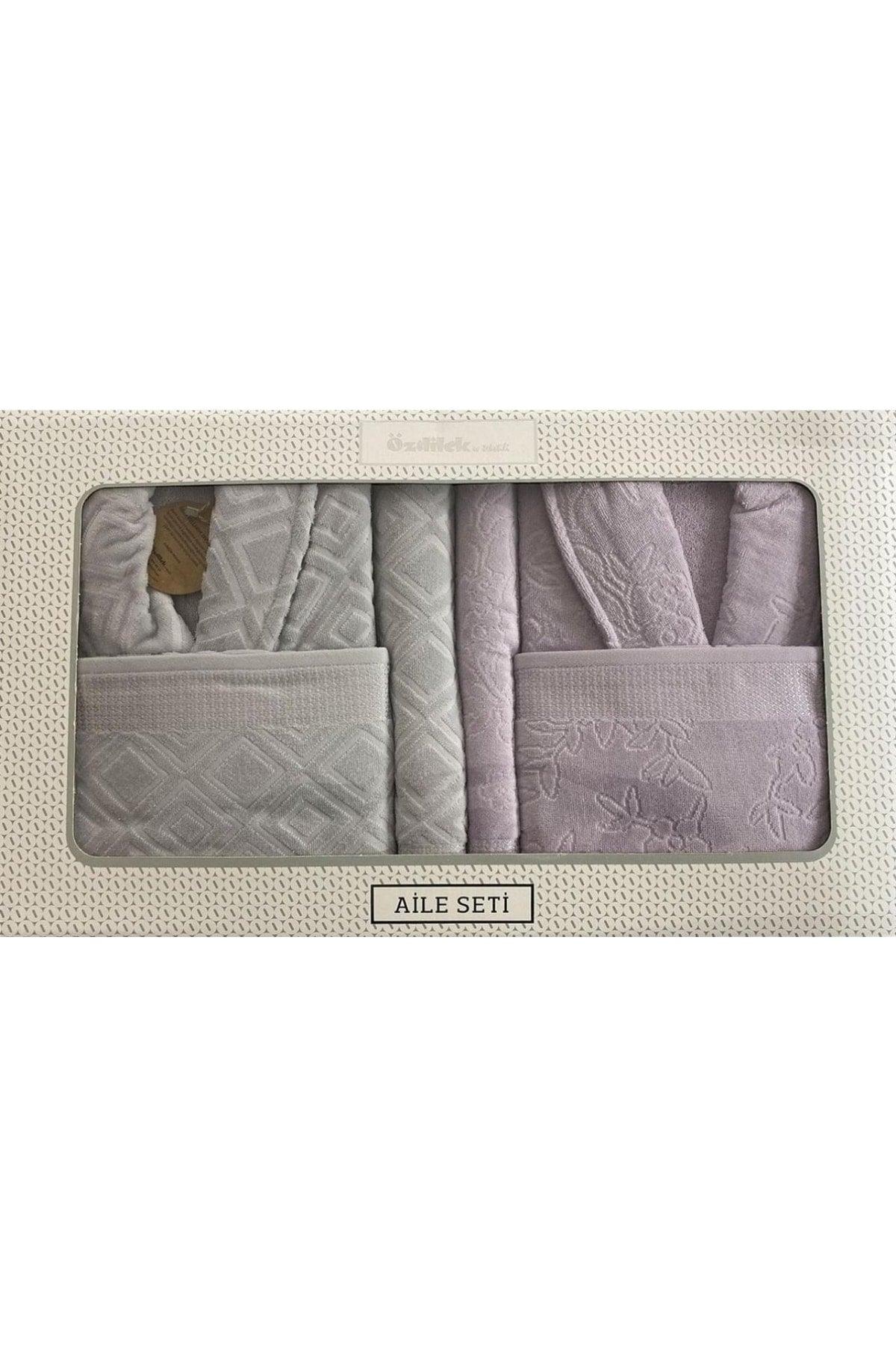 Family Bathrobe Set Pastoral Lilac Gray - Swordslife