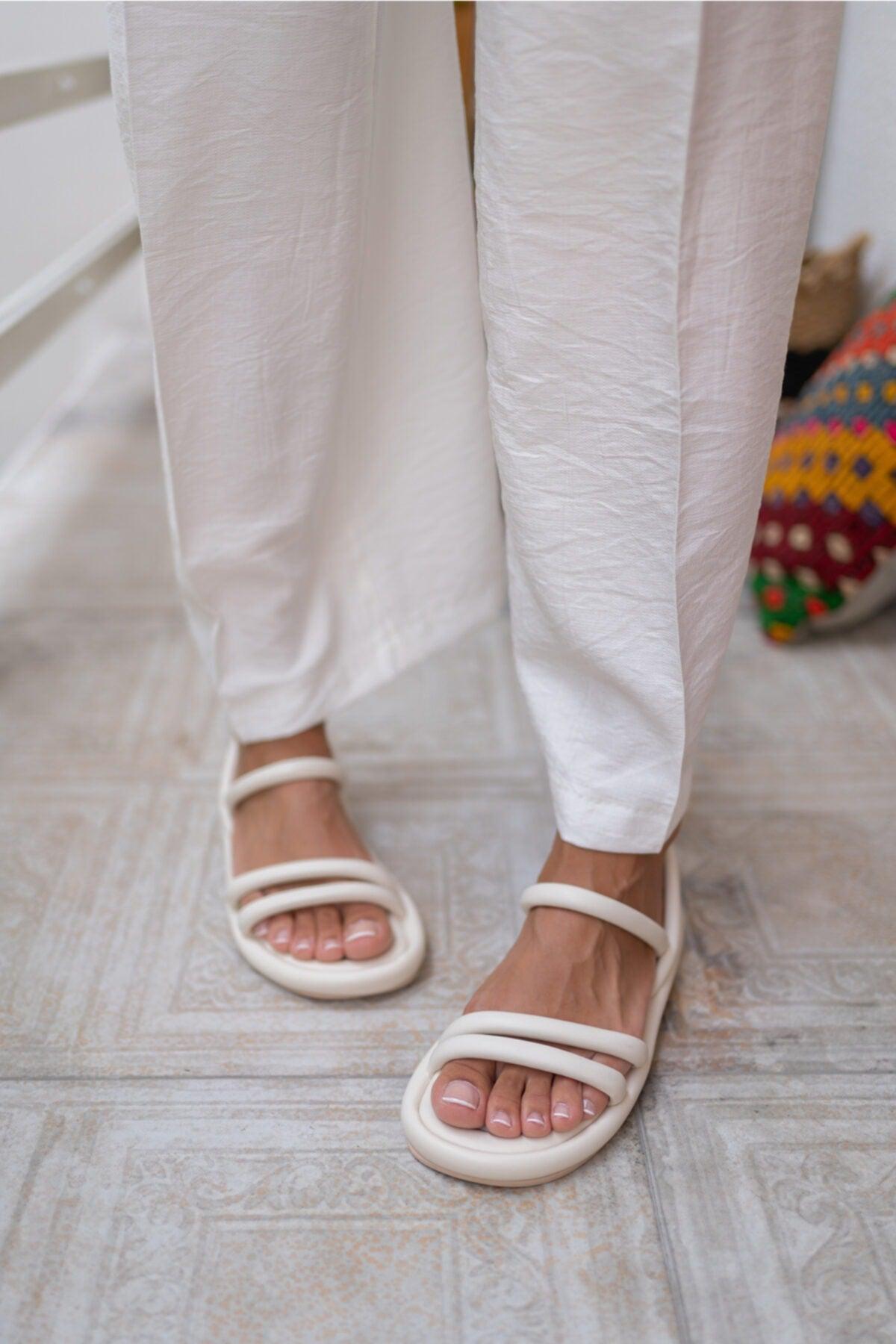 Women's Beige Vegan Leather Sandals - Swordslife