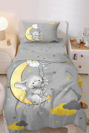 Elephant Patterned Cute Balloon Holding Single Baby Kids Duvet Cover Set