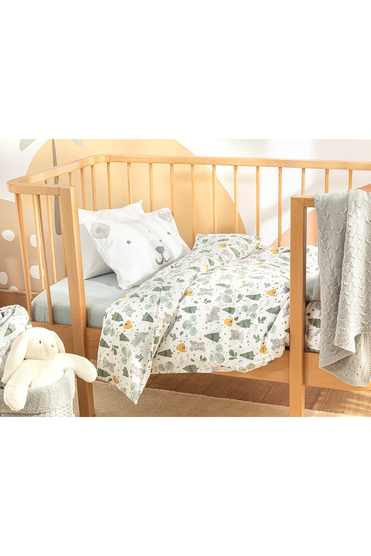 Honey Bear Cotton Baby Duvet Cover Set 100X150 Cm Green