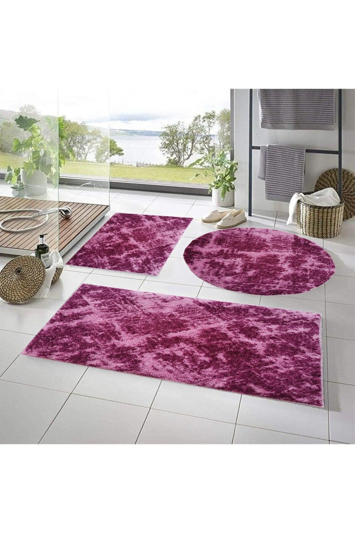 3 Piece Bathroom Carpet Plush Post Carpet Closet Set Pink 50x90--50x60---50x50(round) - Swordslife