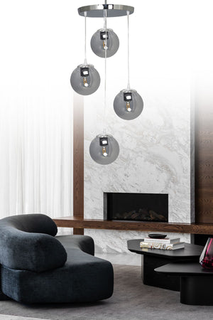 Pendant Lamp Tray Silver 4-Piece Smoked Glass Chandelier