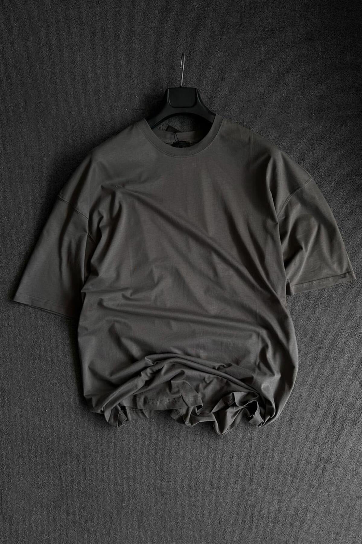 Men'S Smoked 2 Thread Basic Oversize T-Shirt