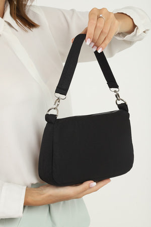 Black U16 Daily Sport Canvas Fabric Baguette Women'S Hand And Shoulder Bag U:23 E:15 W:7