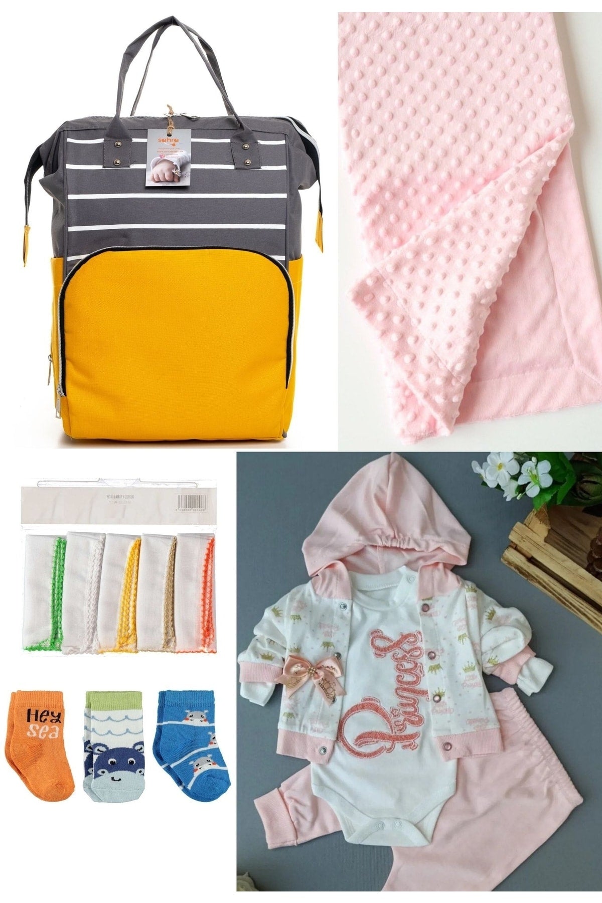 5 Piece Maternity Set (Baby Care Backpack, Hospital Exit, Chickpea Blanket, 10 Wipes and 3 Socks)