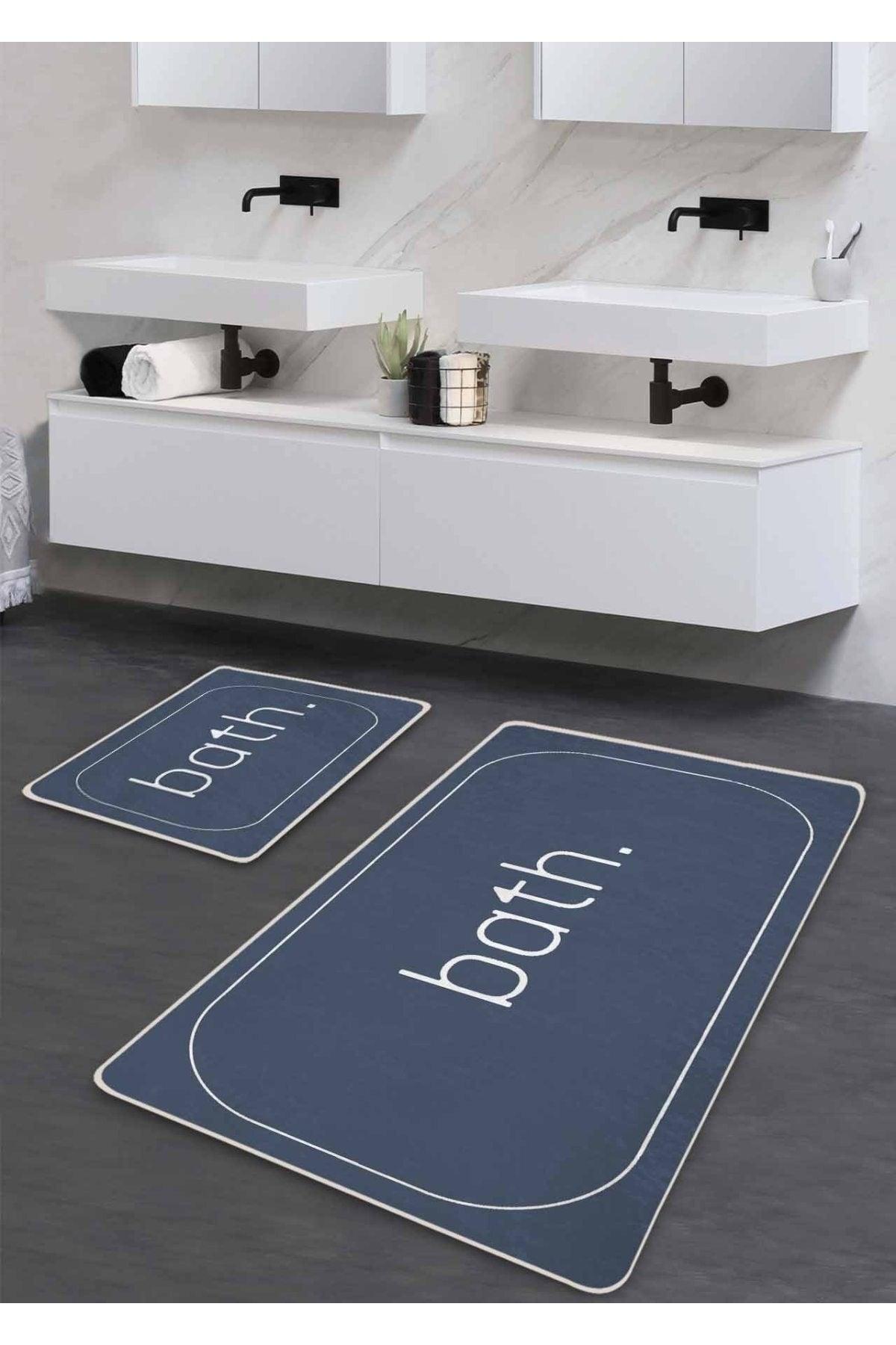 Non-Slip Base Washable Double Bath Mat - Dark Blue Bath Patterned 60*100 Cm - 50*60 Cm - Swordslife