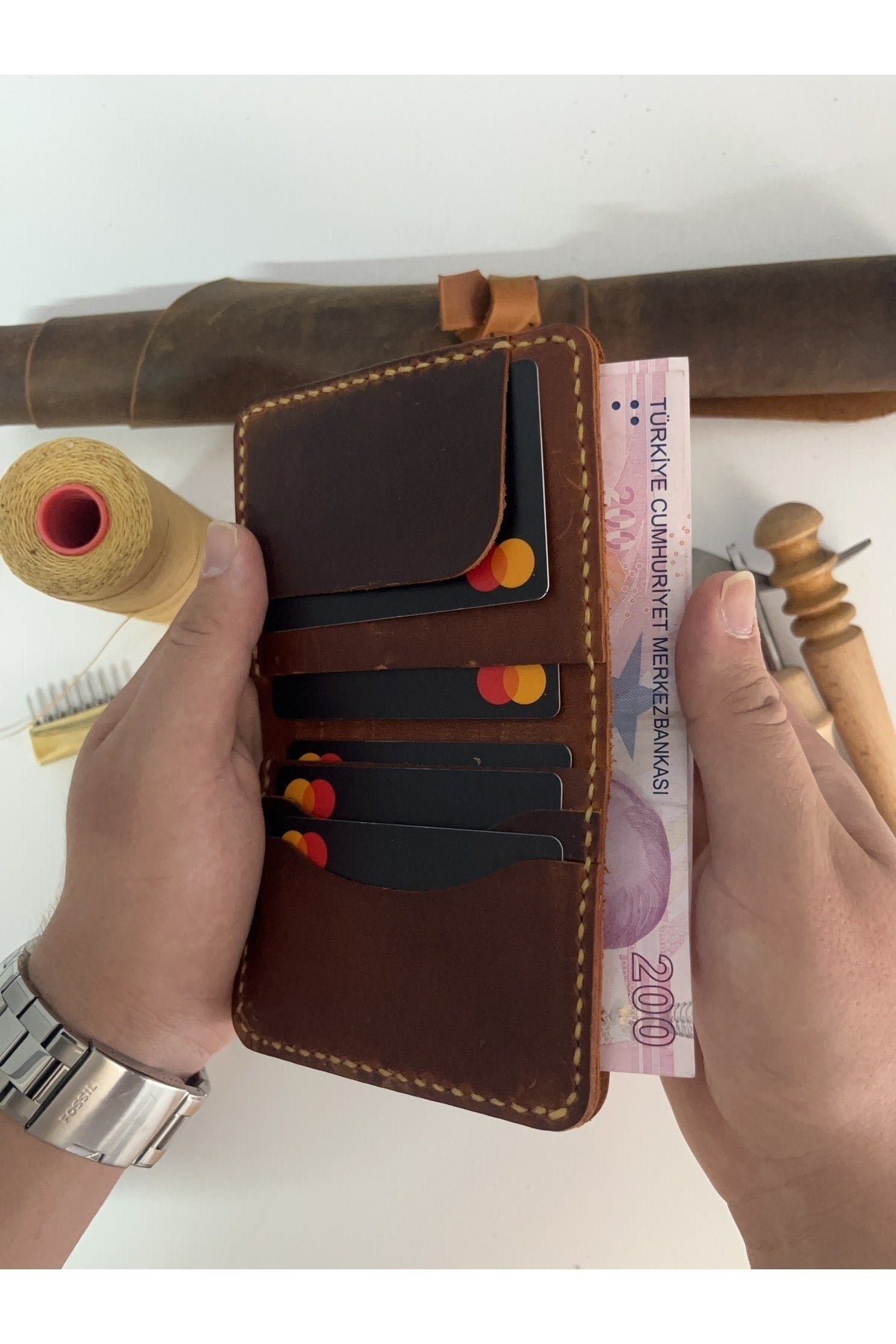 Genuine Leather Wallet With Card And Cash Compartment - Personalized Name Printing (Key Ring Gift)