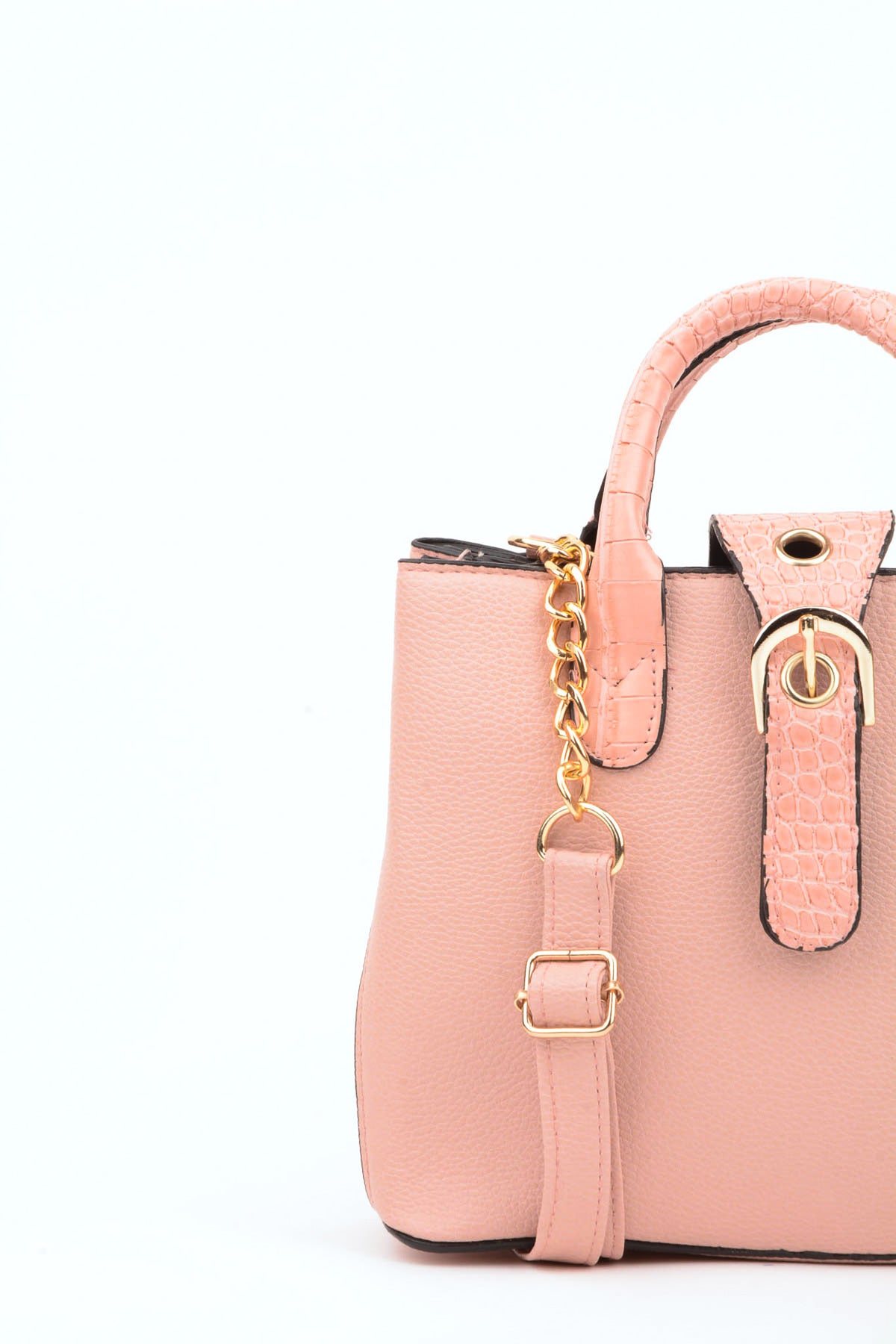 Women'S Powder Croco Handle Strap 2 Compartment Snap Zipper Closure Hand And Shoulder Bag