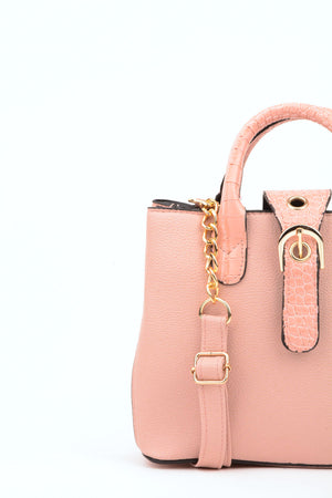 Women'S Powder Croco Handle Strap 2 Compartment Snap Zipper Closure Hand And Shoulder Bag
