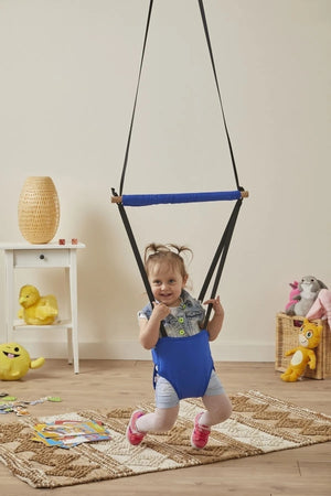 Hoppala Bouncer Kangaroo , Balance Baby Walker With Spring Natural Wood Blue