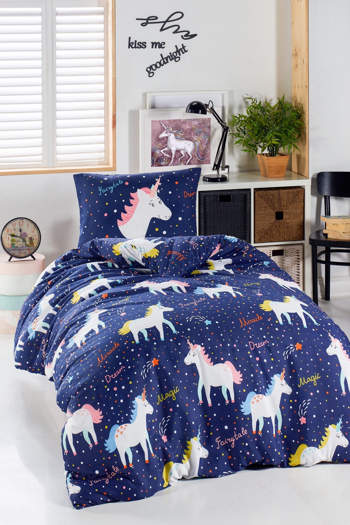Junior Duvet Cover Set Single Magicunicorn Navy